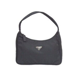 Prada Hobo Handbag Triangle Logo Plate Nylon Black